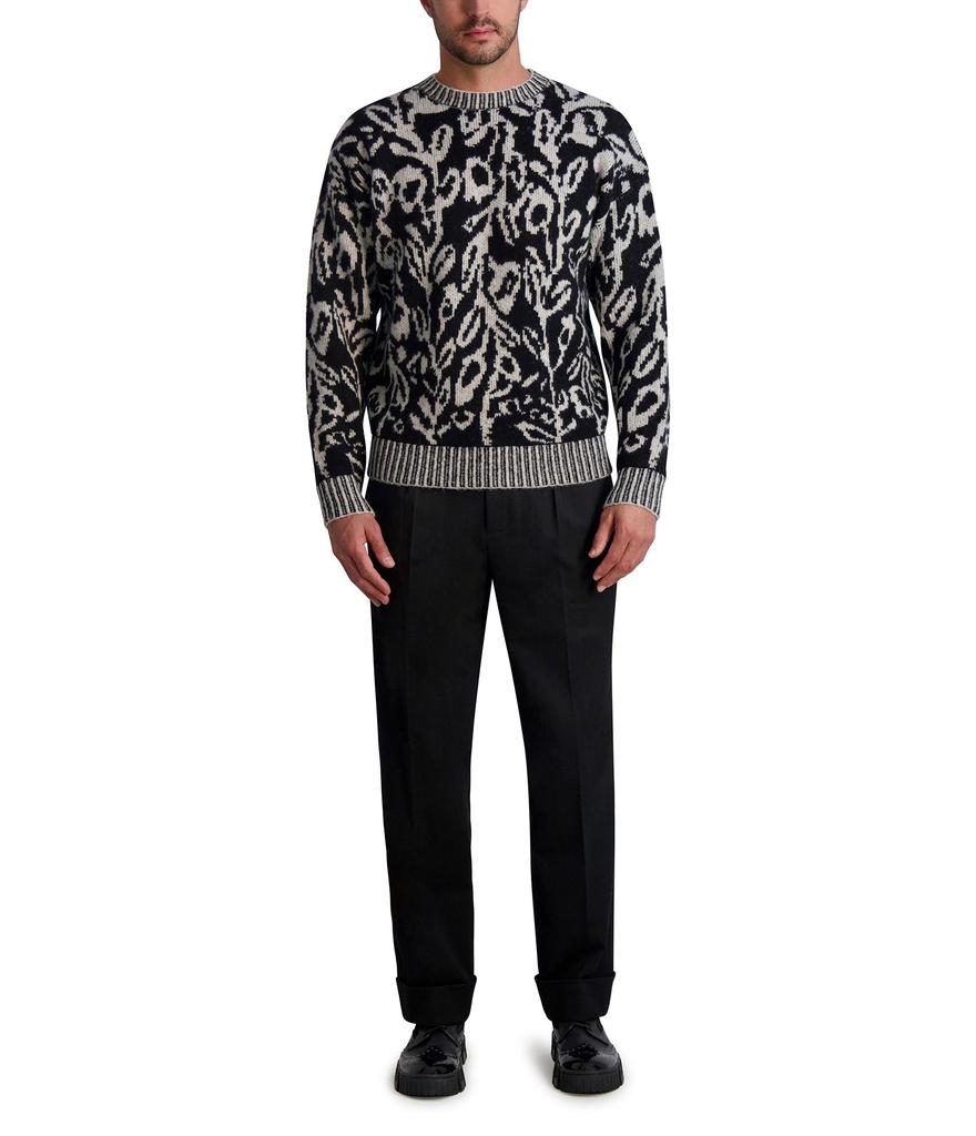 Karl Lagerfeld Paris FLORAL WOOL BLEND JACQUARD SWEATER