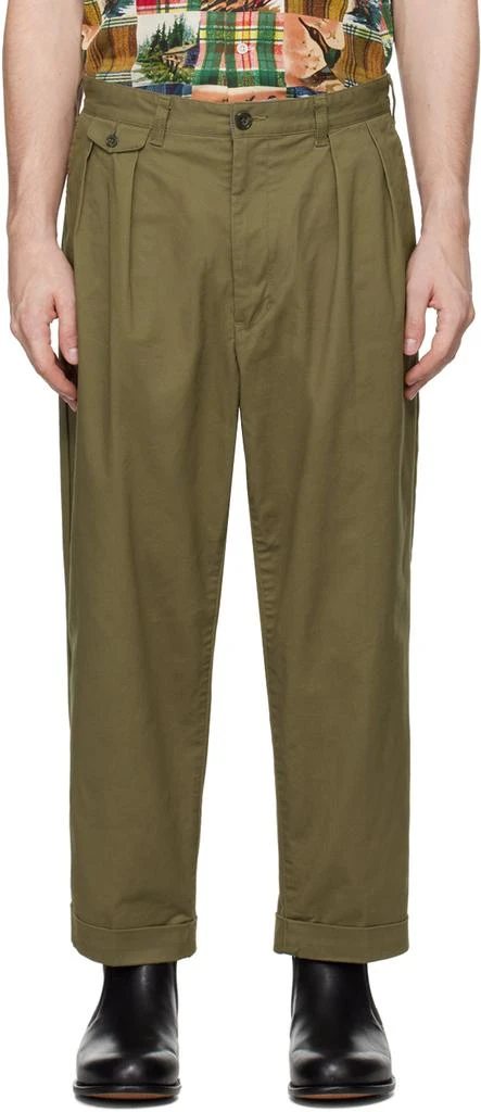 BEAMS PLUS Khaki 2 Pleats Chino Trousers 1