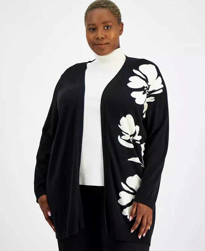 Anne Klein Plus Size Floral Intarsia Cardigan Sweater 1