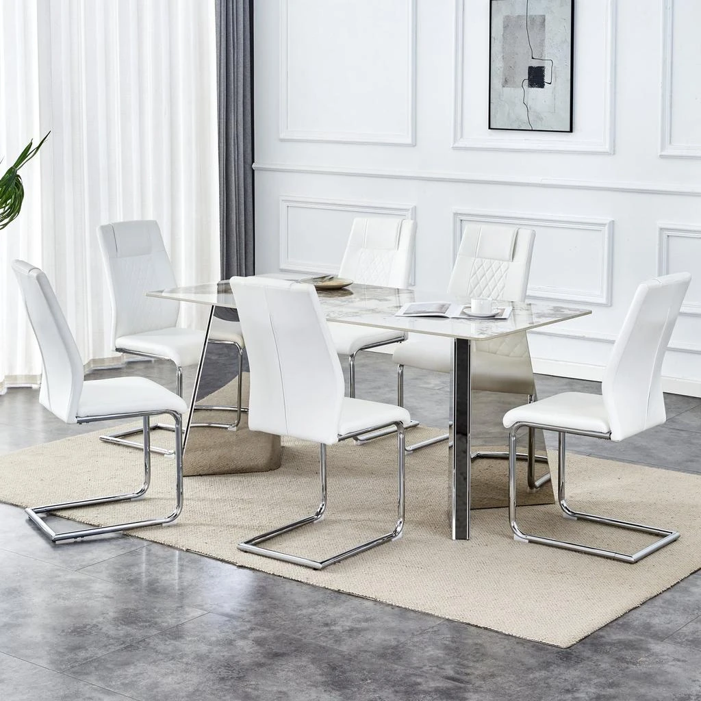 Streamdale Furniture Streamdale Pandora Sintered Stone Table (63" L) with 6 Chairs 2