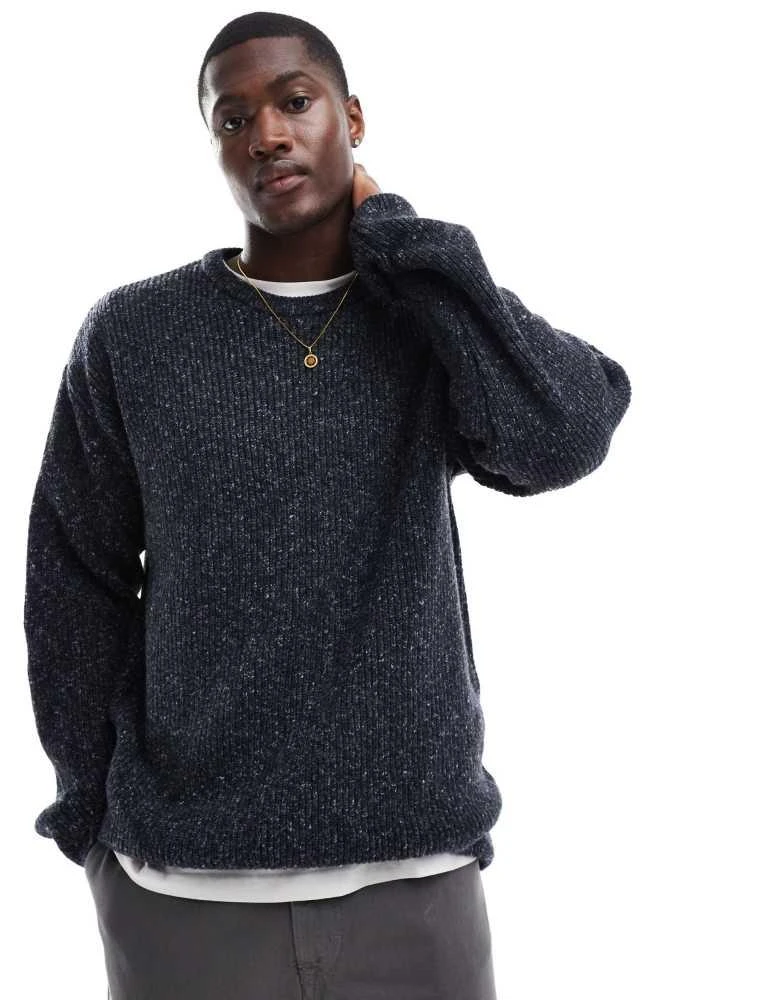 New Look New Look stitch crew neck jumper in navy 1
