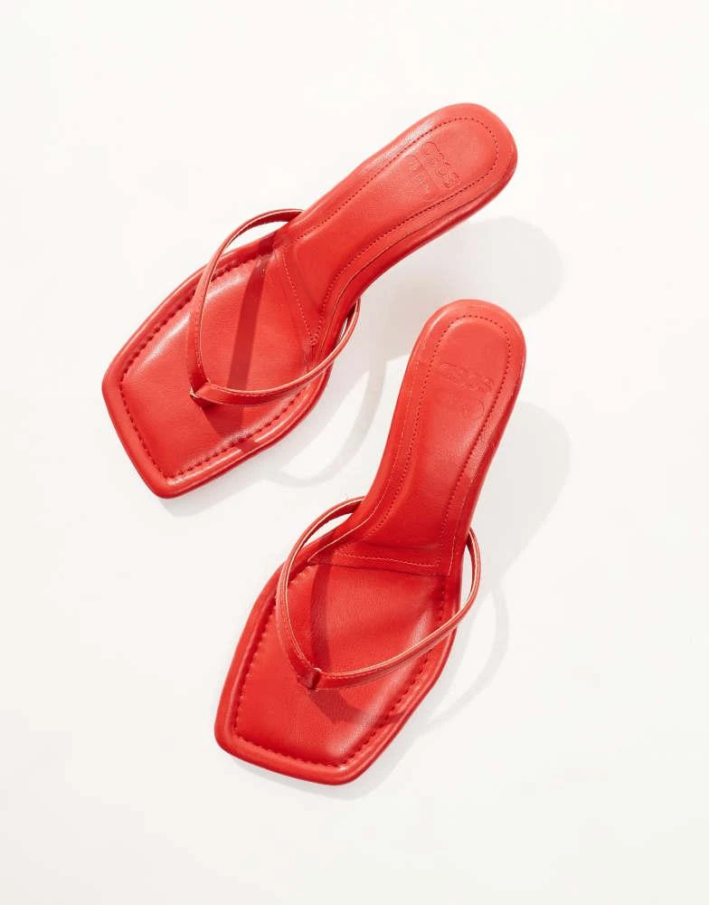 ASOS ASOS DESIGN Heatwave toe thong kitten heeled sandals in red 4