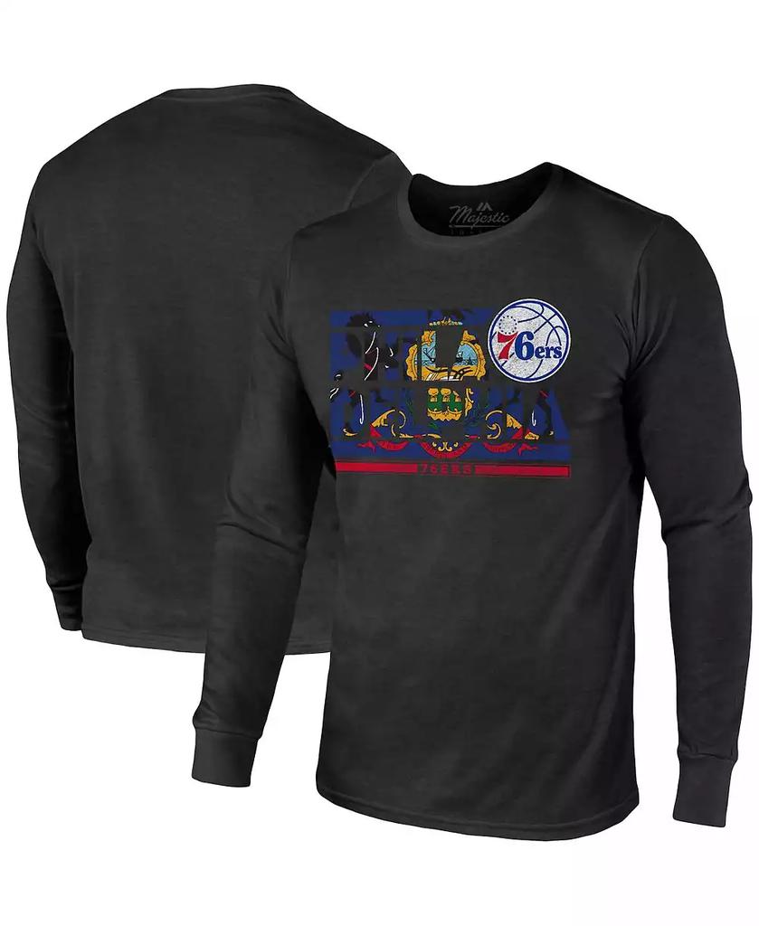 Majestic Men's Threads Black Philadelphia 76ers City and State Tri-Blend Long Sleeve T-shirt