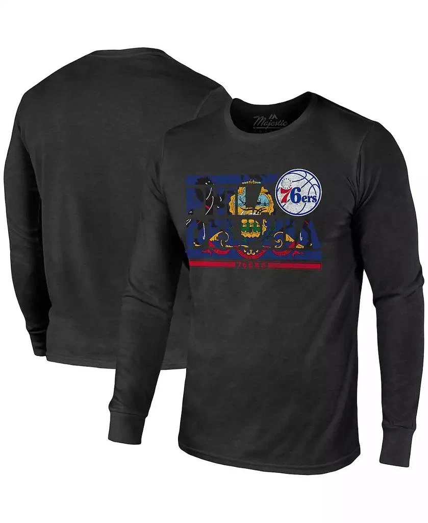 Majestic Men's Threads Black Philadelphia 76ers City and State Tri-Blend Long Sleeve T-shirt 1