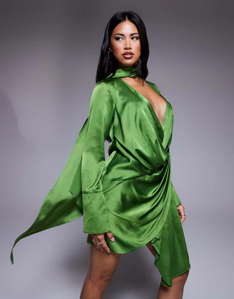 chinese dress ladies Long Sleeve Satin Mini Dress – New York & Company main image 1