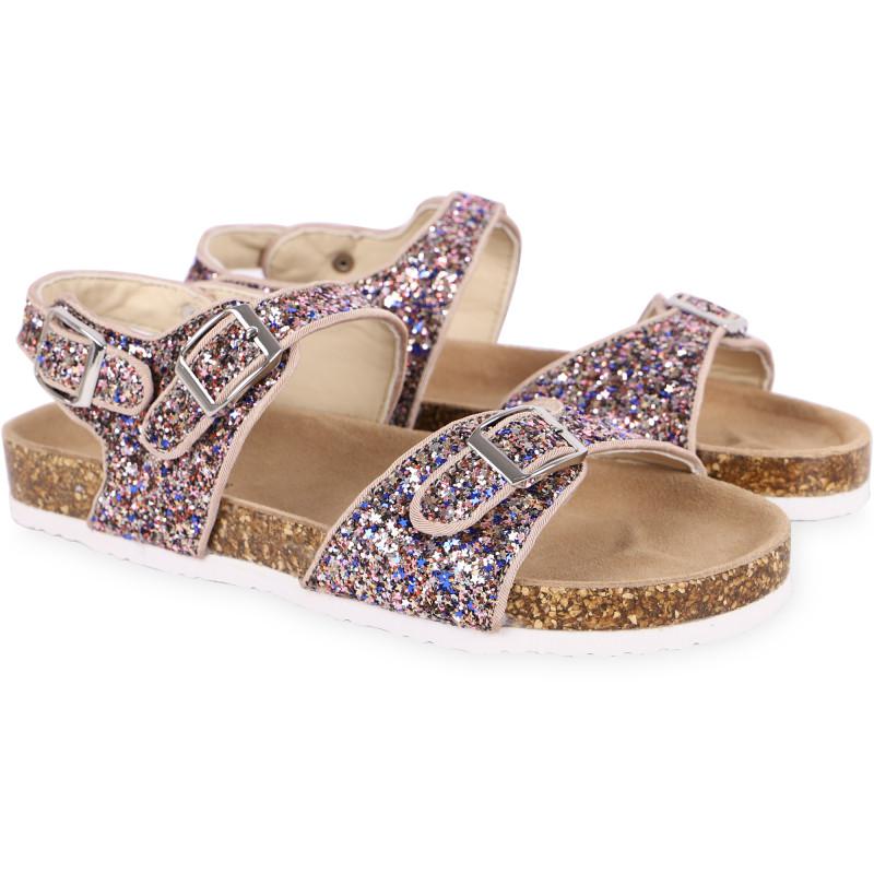 COLORS OF CALIFORNIA Glittery buckle straps sandals in pink