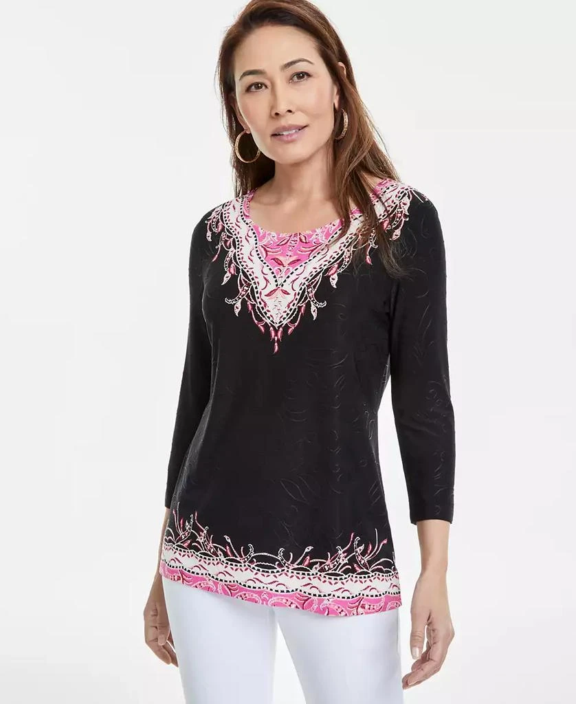 JM Collection Women's Printed Jacquard 3/4-Sleeve Top, Exclusively at Macy's 1