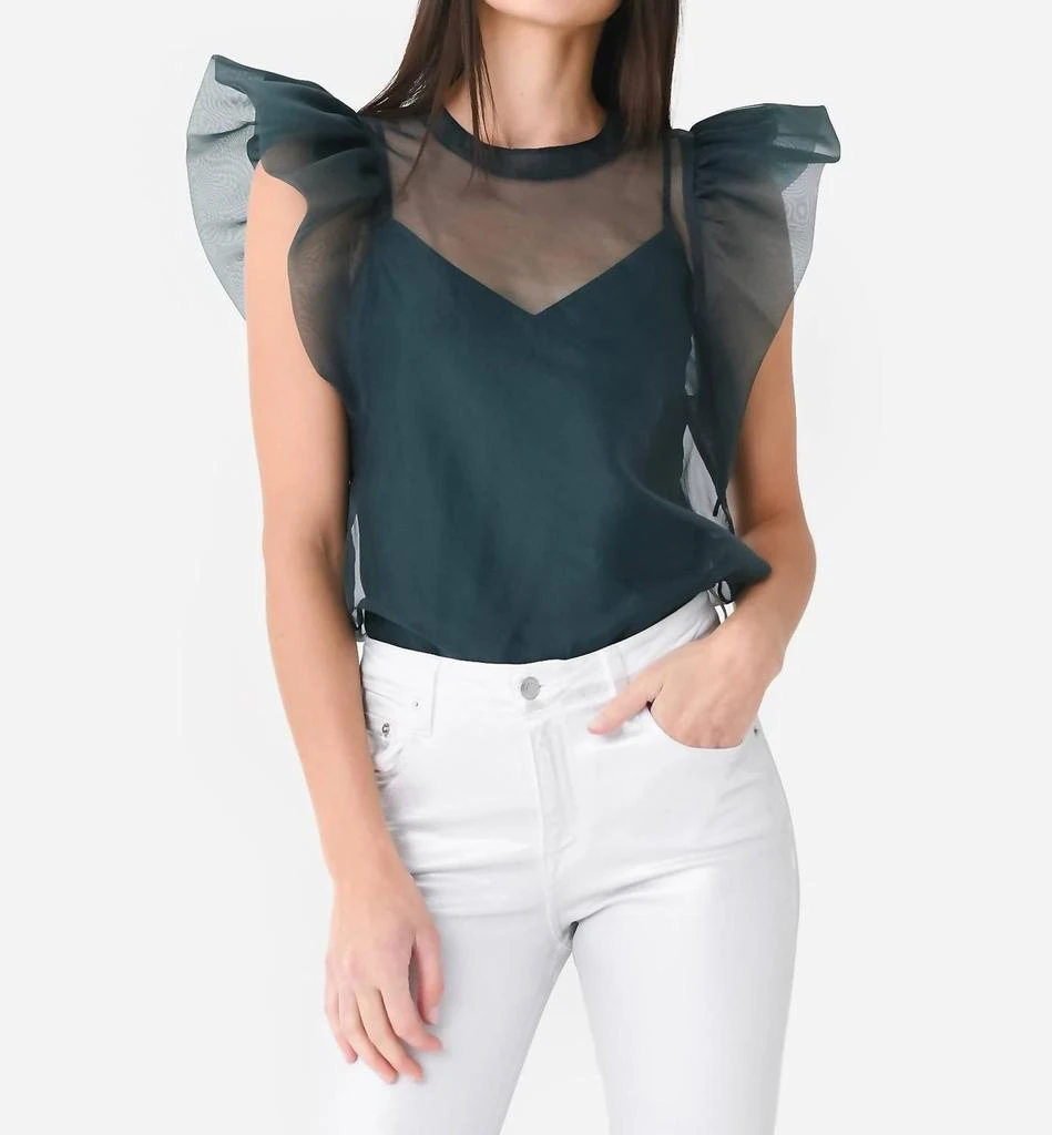 Jonathan Simkhai Corina Organza Ruffle Top In Emerald 1