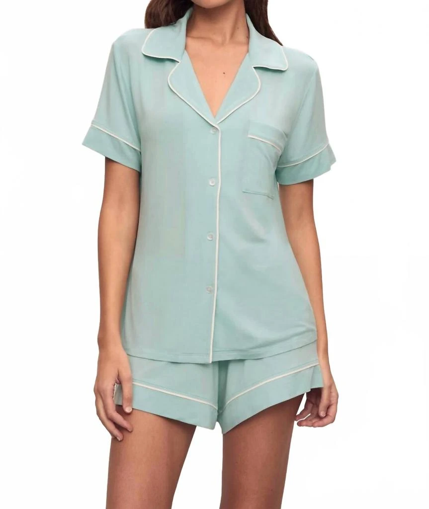 Eberjey Gisele Relaxed Short Pajama Set In Stone Blue/ivory
