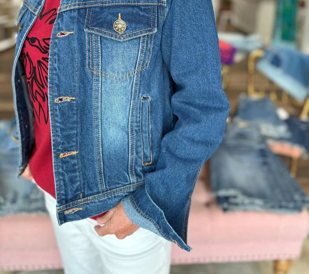 Pearls 
Camo Beaded Gamecocks Jacket In Denim 2