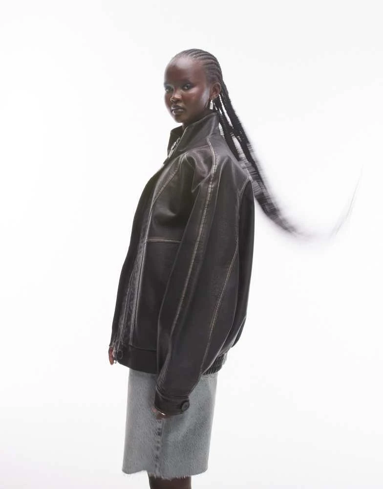 Topshop Topshop faux leather oversized bomber jacket in black 1
