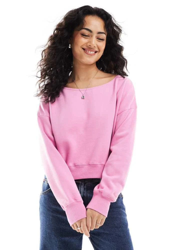 HOLLISTER Hollister off shoulder boyfriend sweat top in pink 1