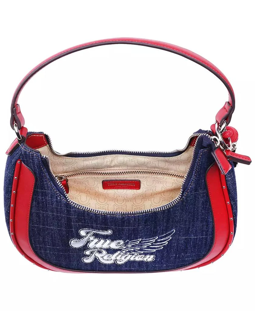 True Religion Wing Motif Denim Hobo Bag with Red Trim 2