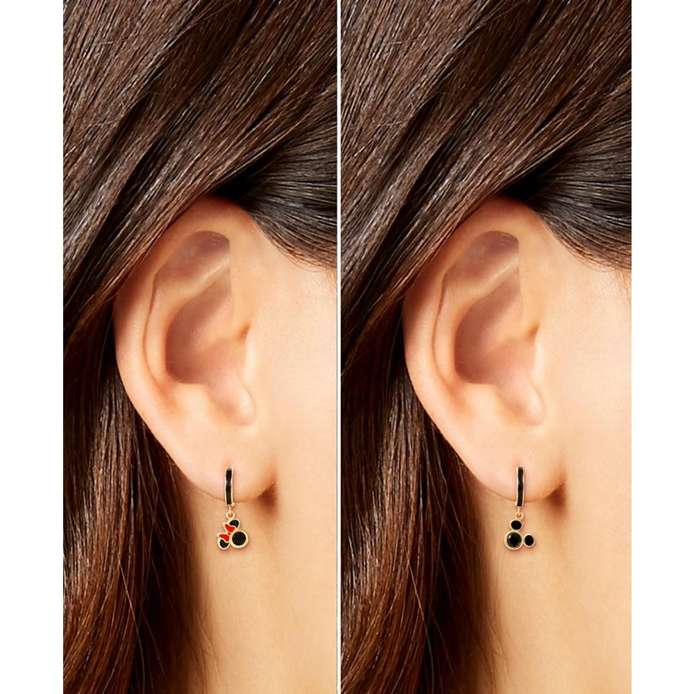 Disney Cubic Zirconia & Enamel Mickey & Minnie Mouse Dangle Mismatch Hoop Earrings in 18k Gold-Plated Sterling Silver 2