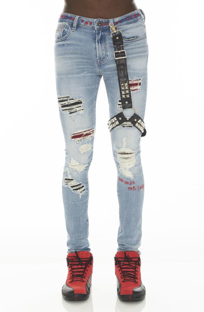 Cult Of Individuality Punk Super Skinny Jeans with Studded Leg Harness