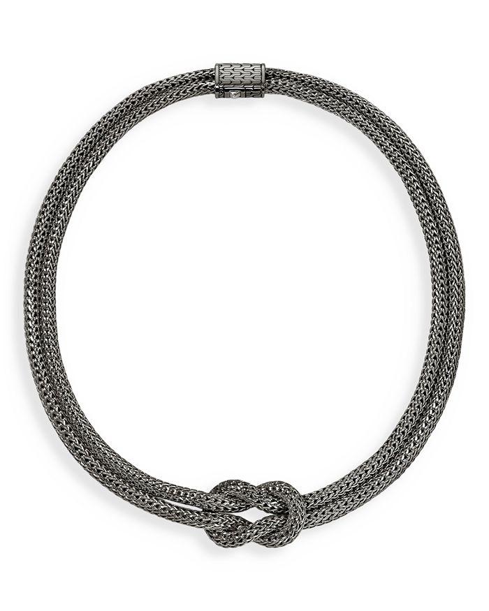 John Hardy Black Rhodium-Plated Sterling Silver Love Knot Double Woven Chain Statement Necklace, 16"