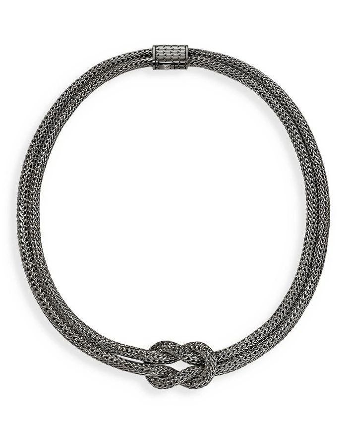 John Hardy Black Rhodium-Plated Sterling Silver Love Knot Double Woven Chain Statement Necklace, 16" 2
