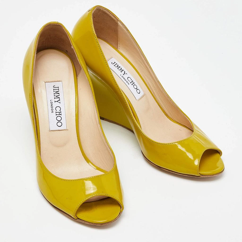 Jimmy Choo Jimmy Choo Yellow Patent Leather Baxen Peep Toe Wedge Pumps 36 4