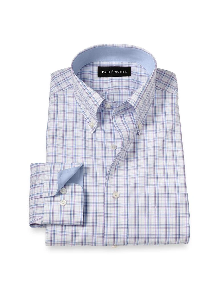 slim fit dress slacks Non-Iron Cotton Stripe Dress Shirt With Contrast Trim