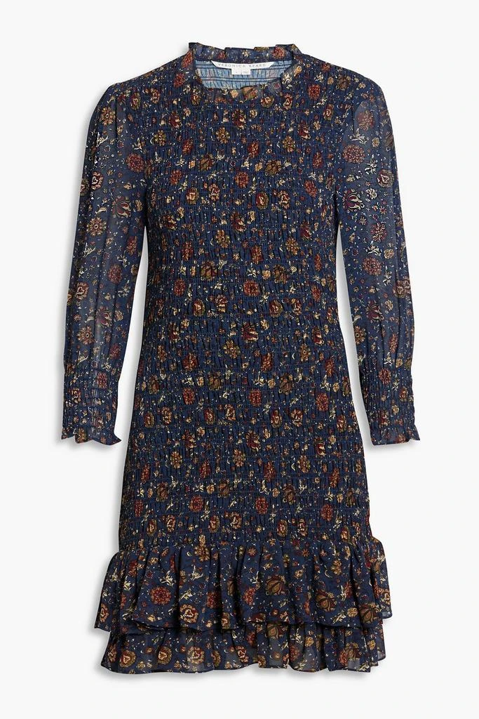 VERONICA BEARD Farha shirred floral-print crepe de chine mini dress 1