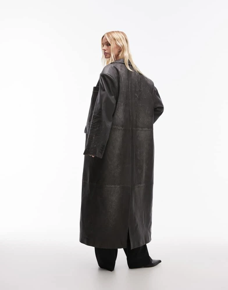 Topshop Topshop premium real leather coat in washed black 3