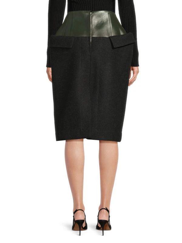 Bottega Veneta Leather & Wool Pencil Skirt 2