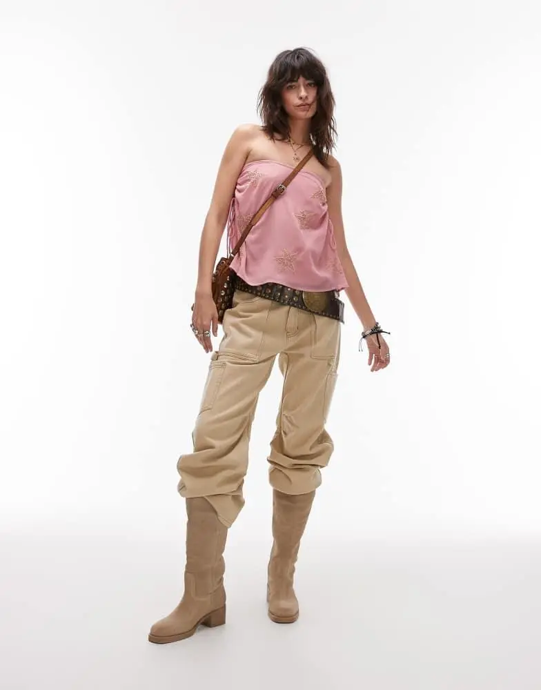 Lioness Lioness Miami lowrise pocket detail wide leg jeans in washed ecru