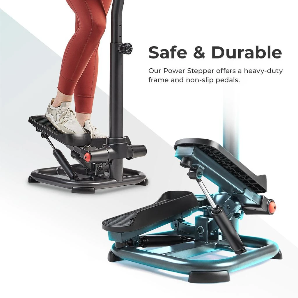 Sunny Health & Fitness Smart Heavy Duty Power Stepper with Handlebar and Resistance Bands 5