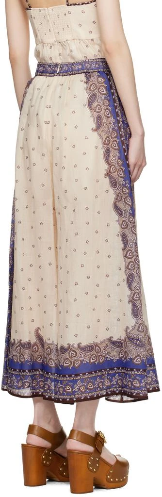 Zimmermann Beige & Purple Maxine Wide Leg Cropped Trousers 3
