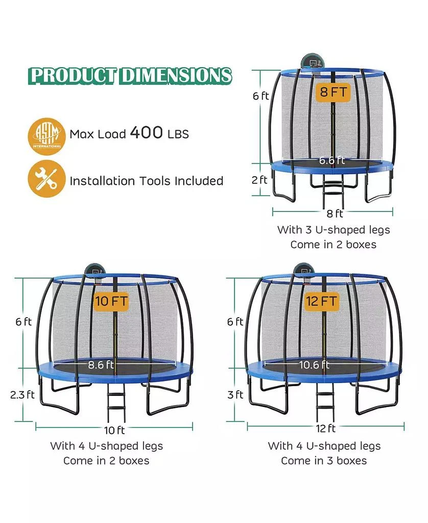 KUYOTQ 12 Feet Recreational Trampoline with Basketball Hoop 8