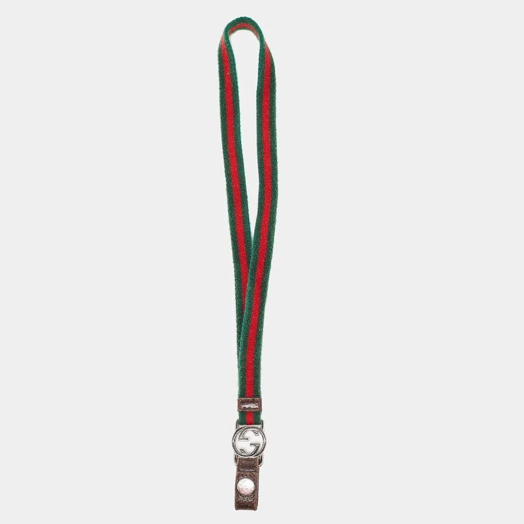 Gucci Gucci Green/Red Web Canvas Interlocking G Lanyard Keychain 1