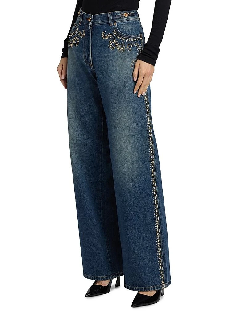 Versace Embellished High-Rise Wide-Leg Jeans 3
