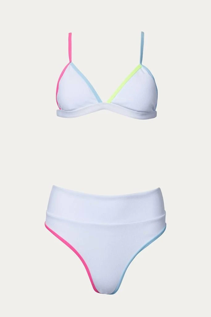 SOMLYFE Color-Block Triangle High-Leg Bikini Set In White