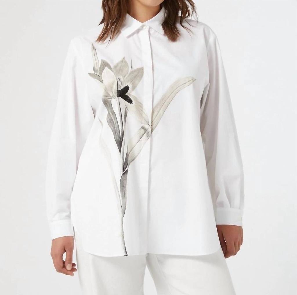 Marina Rinaldi Tartufo Poplin Embroidered Shirt In Optical White