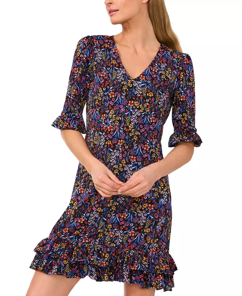CeCe Women's V-Neck Ruffled Ditsy-Print Shift Dress 3