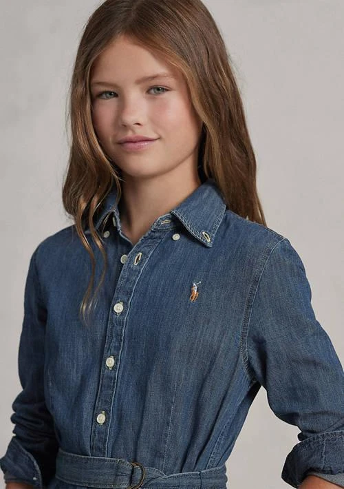 Ralph Lauren Girls 7-16 Belted Cotton Denim Shirtdress 3