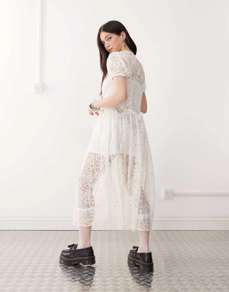 Reclaimed Vintage festival layering lace midi dress in White Reclaimed Vintage festival layering lace midi dress in White