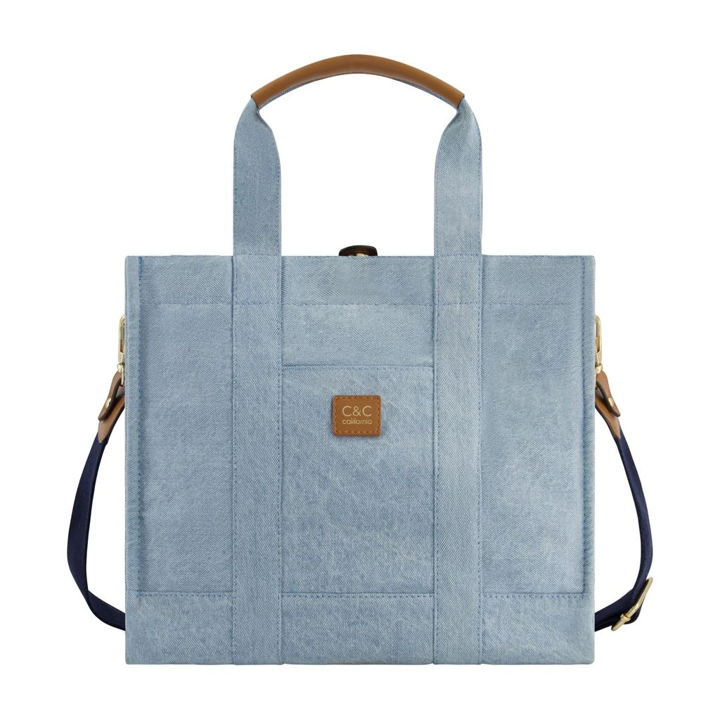 Shop Medium Denim Tote with Pocket on Sale at BeyondStyle 