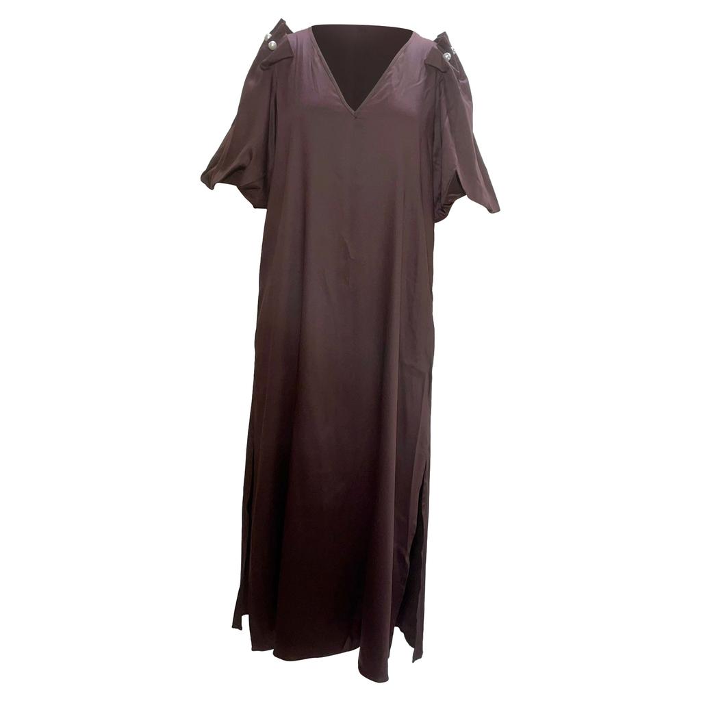 MOTHER OF PEARL Louella Faux Pearl-Embellished Maxi Dress in Maroon Tencel