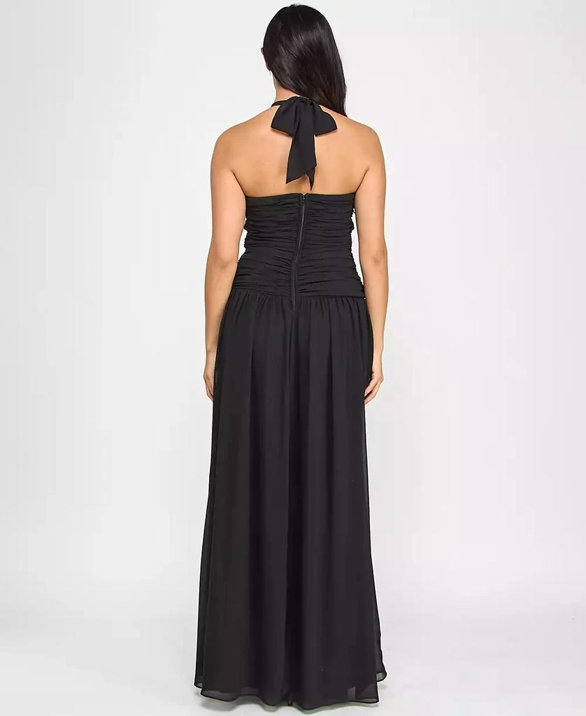 B Darlin Juniors' Cutout Gathered Sleeveless Halter Gown, Created for Macy's 2