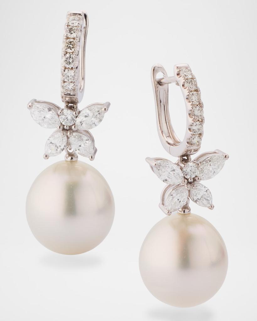BELPEARL 18K White Gold 12-13mm South Sea Pearl Earrings with Diamonds