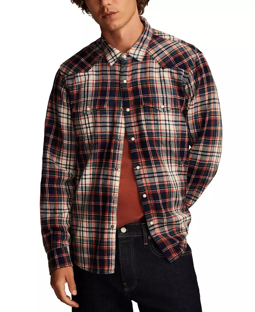 Lucky Brand Men's Indigo Plaid Western Long Sleeve Shirt
