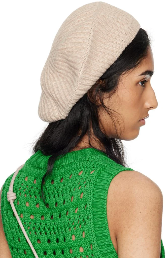 Ganni Beige Wool Rib Knit Beret 3