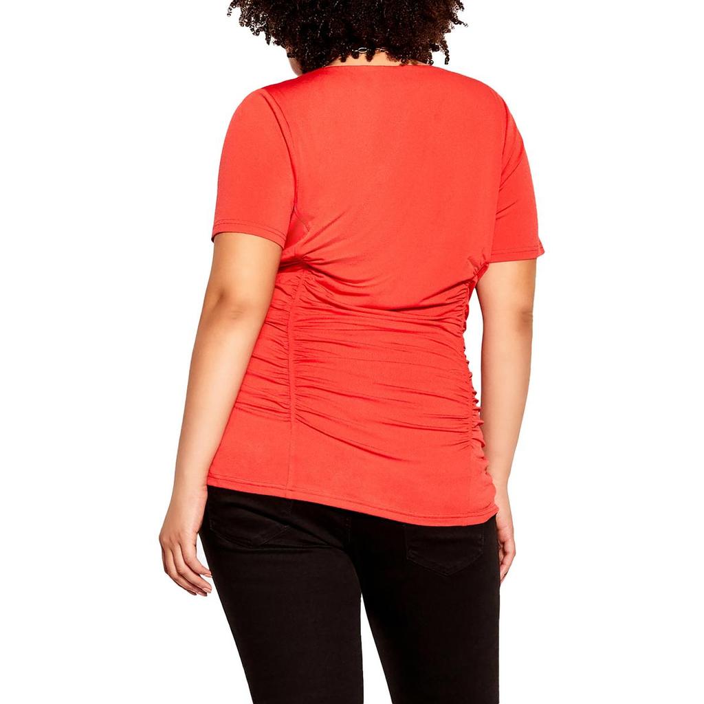 City Chic Plus Womens Ruched Sweetheart Neck Blouse