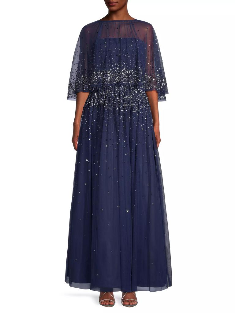 Aidan Mattox Beaded Capelet Gown