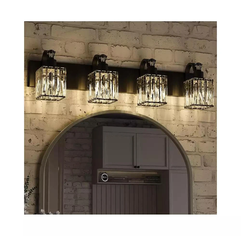 gaomon Modern Crystal Bathroom Vanity Lights Black Bathroom Light Fixtures Crystal Vanity Shower Lights Over Mirror, Mirror Glass Crystal Bathroom Vanity Lighting Fixtures 4