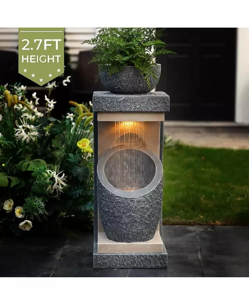 LuxenHome Gray Resin Column and Bowl Sculpture Outdoor Fountain with Lights 6