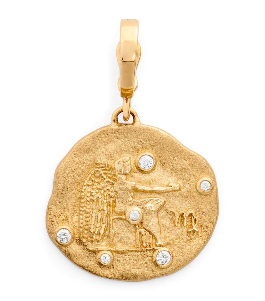 Azlee Small Yellow Gold and Diamond Virgo Coin Charm