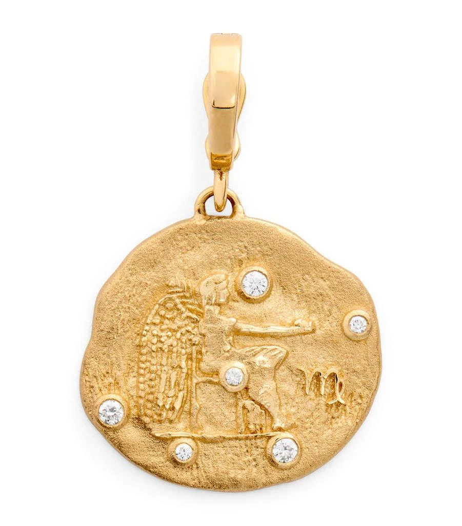 Azlee Small Yellow Gold and Diamond Virgo Coin Charm 1