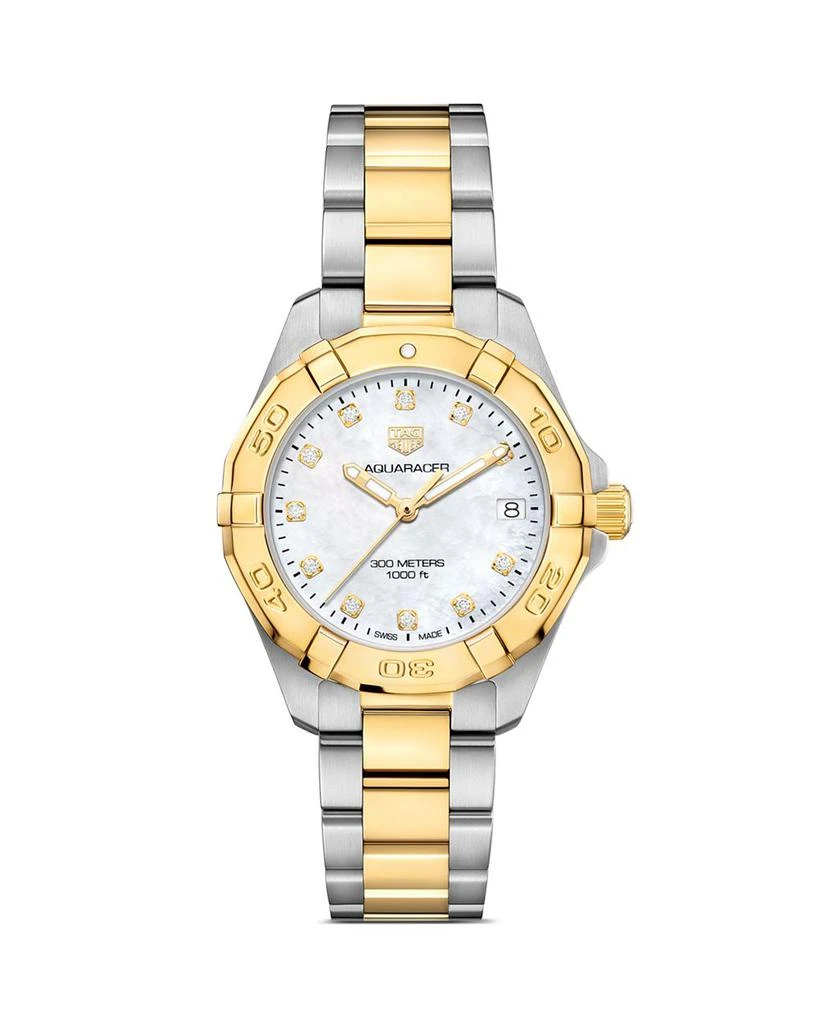 TAG Heuer Aquaracer Quartz Ladies' Mother of Pearl Steel & 18K Yellow Gold Coating Watch, 32mm 1